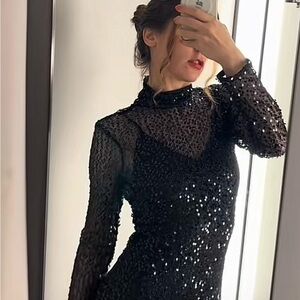 H&M Black Sequin Long Sleeve Dress